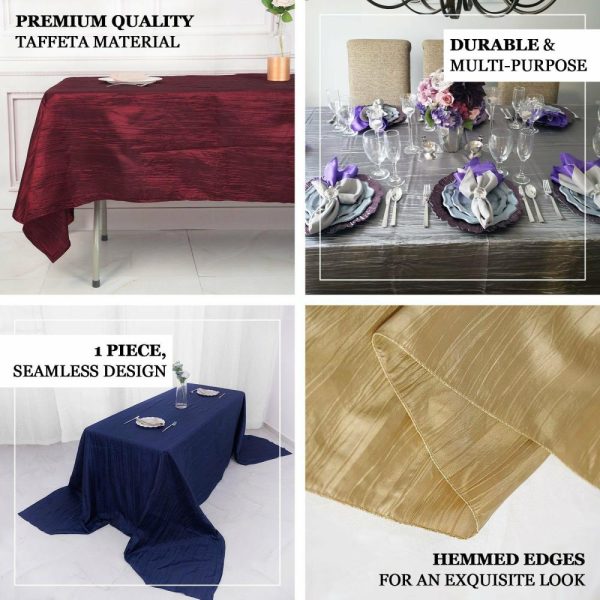 Taffeta & Velvet |  90″x156″ Blush Accordion Crinkle Taffeta Seamless Rectangular Tablecloth for 8 Foot Table With Floor-Length Drop