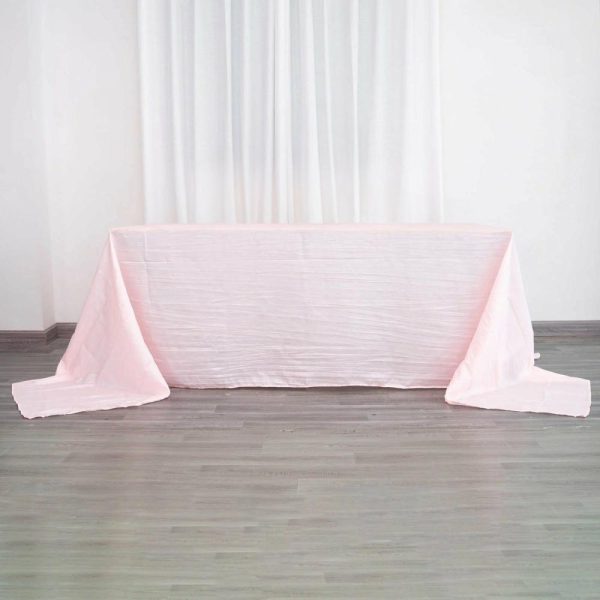 Taffeta & Velvet |  90″x156″ Blush Accordion Crinkle Taffeta Seamless Rectangular Tablecloth for 8 Foot Table With Floor-Length Drop