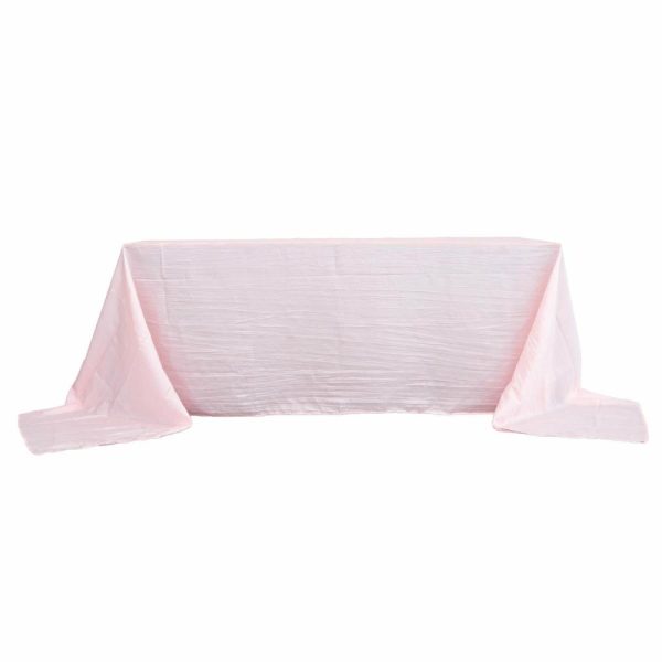 Taffeta & Velvet |  90″x156″ Blush Accordion Crinkle Taffeta Seamless Rectangular Tablecloth for 8 Foot Table With Floor-Length Drop