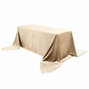 Taffeta & Velvet |  90″x156″ Champagne Seamless Premium Velvet Rectangle Tablecloth, Reusable Linen for 8 Foot Table With Floor-Length Drop