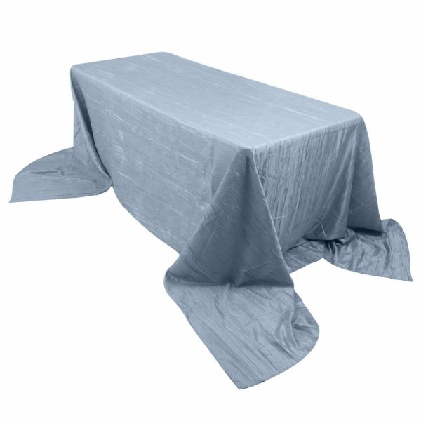 Taffeta & Velvet |  90″x156″ Dusty Blue Accordion Crinkle Taffeta Seamless Rectangular Tablecloth for 8 Foot Table With Floor-Length Drop