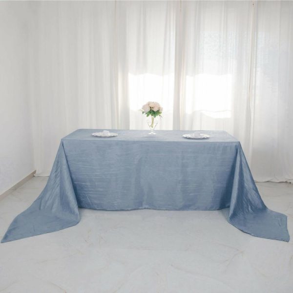 Taffeta & Velvet |  90″x156″ Dusty Blue Accordion Crinkle Taffeta Seamless Rectangular Tablecloth for 8 Foot Table With Floor-Length Drop