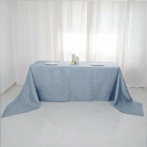 Taffeta & Velvet |  90″x156″ Dusty Blue Accordion Crinkle Taffeta Seamless Rectangular Tablecloth for 8 Foot Table With Floor-Length Drop