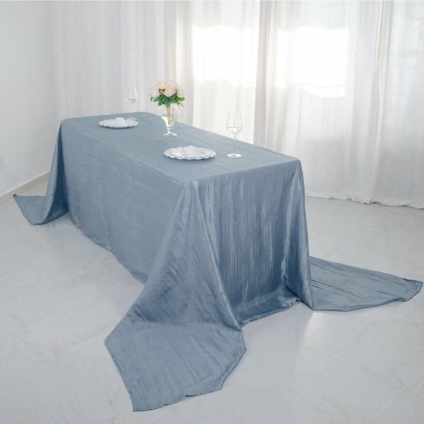 Taffeta & Velvet |  90″x156″ Dusty Blue Accordion Crinkle Taffeta Seamless Rectangular Tablecloth for 8 Foot Table With Floor-Length Drop