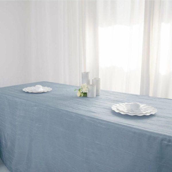 Taffeta & Velvet |  90″x156″ Dusty Blue Accordion Crinkle Taffeta Seamless Rectangular Tablecloth for 8 Foot Table With Floor-Length Drop