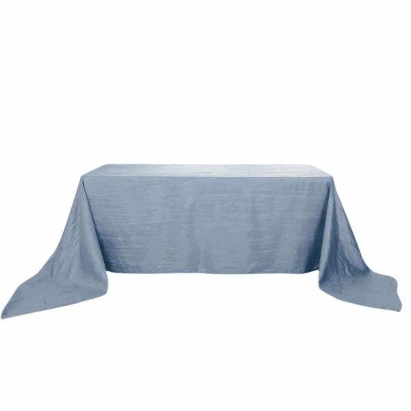 Taffeta & Velvet |  90″x156″ Dusty Blue Accordion Crinkle Taffeta Seamless Rectangular Tablecloth for 8 Foot Table With Floor-Length Drop