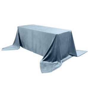 Taffeta & Velvet |  90″x156″ Dusty Blue Seamless Premium Velvet Rectangle Tablecloth, Reusable Linen for 8 Foot Table With Floor-Length Drop