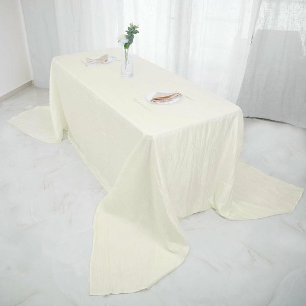 Taffeta & Velvet |  90″x156″ Ivory Accordion Crinkle Taffeta Seamless Rectangular Tablecloth for 8 Foot Table With Floor-Length Drop