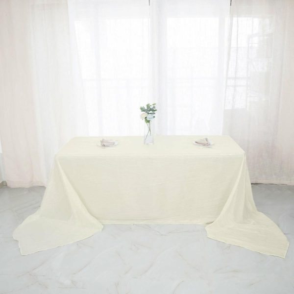 Taffeta & Velvet |  90″x156″ Ivory Accordion Crinkle Taffeta Seamless Rectangular Tablecloth for 8 Foot Table With Floor-Length Drop