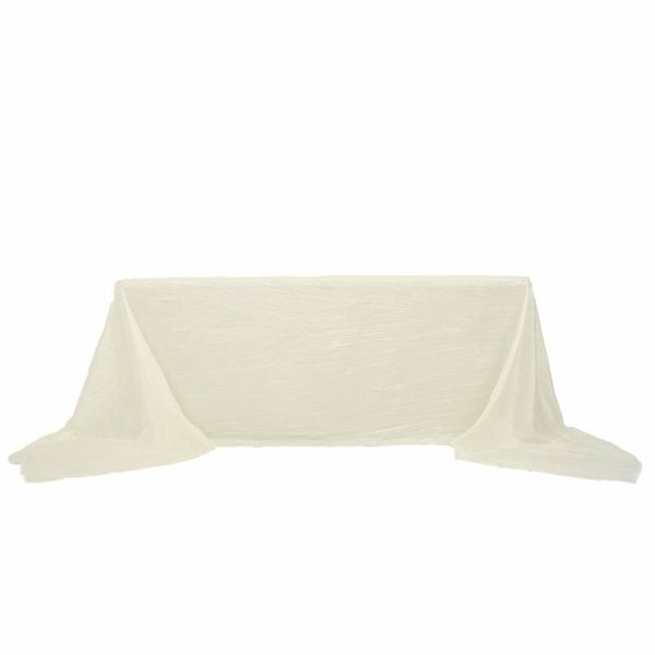 Taffeta & Velvet |  90″x156″ Ivory Accordion Crinkle Taffeta Seamless Rectangular Tablecloth for 8 Foot Table With Floor-Length Drop