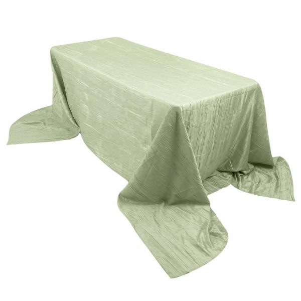 Taffeta & Velvet |  90″x156″ Sage Green Accordion Crinkle Taffeta Seamless Rectangular Tablecloth for 8 Foot Table With Floor-Length Drop