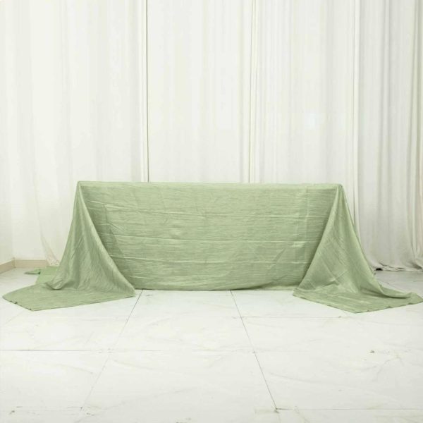 Taffeta & Velvet |  90″x156″ Sage Green Accordion Crinkle Taffeta Seamless Rectangular Tablecloth for 8 Foot Table With Floor-Length Drop