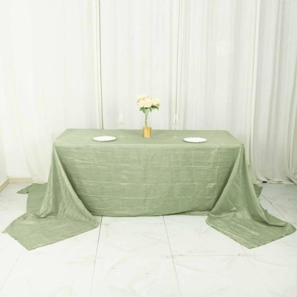 Taffeta & Velvet |  90″x156″ Sage Green Accordion Crinkle Taffeta Seamless Rectangular Tablecloth for 8 Foot Table With Floor-Length Drop