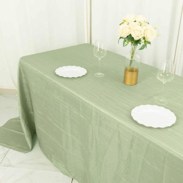 Taffeta & Velvet |  90″x156″ Sage Green Accordion Crinkle Taffeta Seamless Rectangular Tablecloth for 8 Foot Table With Floor-Length Drop