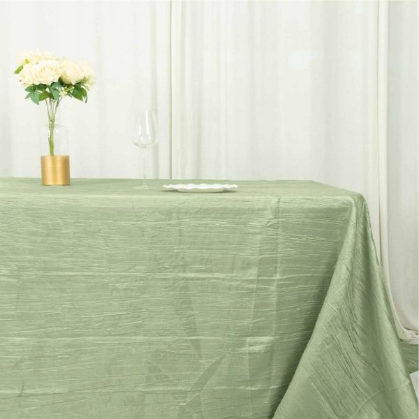 Taffeta & Velvet |  90″x156″ Sage Green Accordion Crinkle Taffeta Seamless Rectangular Tablecloth for 8 Foot Table With Floor-Length Drop