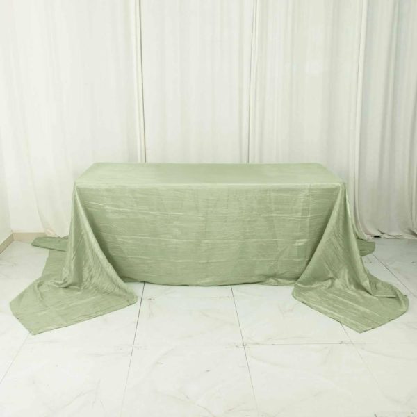 Taffeta & Velvet |  90″x156″ Sage Green Accordion Crinkle Taffeta Seamless Rectangular Tablecloth for 8 Foot Table With Floor-Length Drop