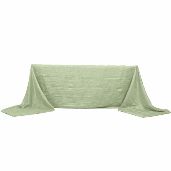 Taffeta & Velvet |  90″x156″ Sage Green Accordion Crinkle Taffeta Seamless Rectangular Tablecloth for 8 Foot Table With Floor-Length Drop