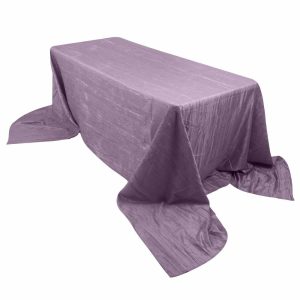 Taffeta & Velvet |  90″x156″ Violet Amethyst Accordion Crinkle Taffeta Seamless Rectangular Tablecloth for 8 Foot Table With Floor-Length Drop