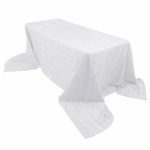 Taffeta & Velvet |  90″x156″ White Accordion Crinkle Taffeta Seamless Rectangular Tablecloth for 8 Foot Table With Floor-Length Drop