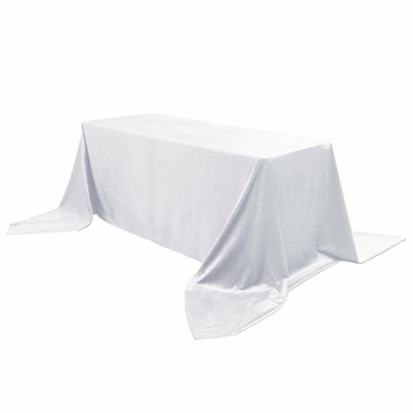 Taffeta & Velvet |  90″x156″ White Seamless Premium Velvet Rectangle Tablecloth, Reusable Linen for 8 Foot Table With Floor-Length Drop