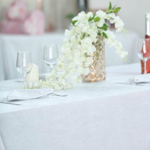 Taffeta & Velvet |  90″x156″ White Seamless Premium Velvet Rectangle Tablecloth, Reusable Linen for 8 Foot Table With Floor-Length Drop