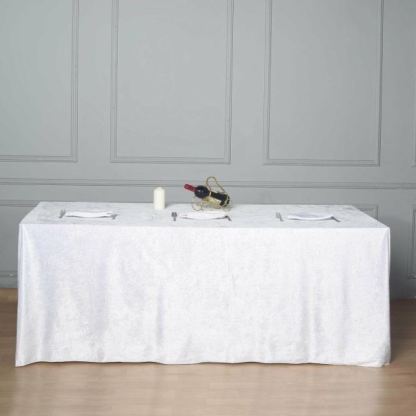 Taffeta & Velvet |  90″x156″ White Seamless Premium Velvet Rectangle Tablecloth, Reusable Linen for 8 Foot Table With Floor-Length Drop