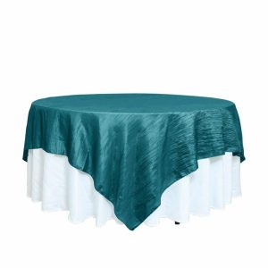 Taffeta & Velvet |  90″x90″ Accordion Crinkle Taffeta Table Overlay – Peacock Teal