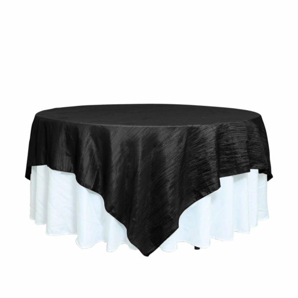 Taffeta & Velvet |  90″x90″ Black Accordion Crinkle Taffeta Square Table Overlay