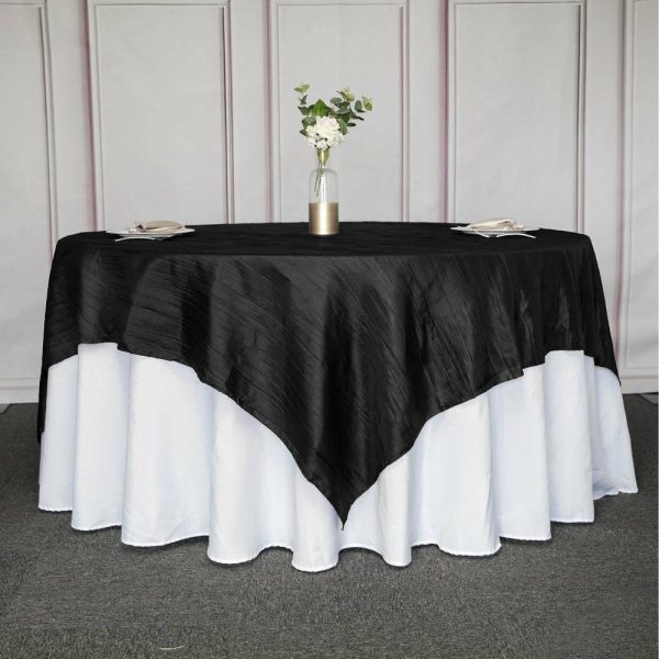 Taffeta & Velvet |  90″x90″ Black Accordion Crinkle Taffeta Square Table Overlay