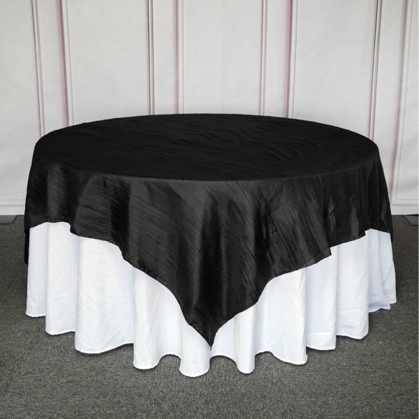 Taffeta & Velvet |  90″x90″ Black Accordion Crinkle Taffeta Square Table Overlay