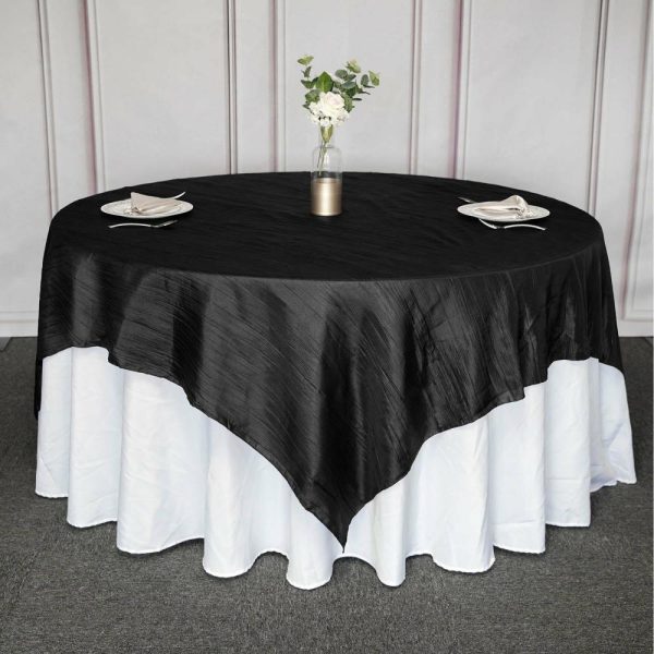 Taffeta & Velvet |  90″x90″ Black Accordion Crinkle Taffeta Square Table Overlay