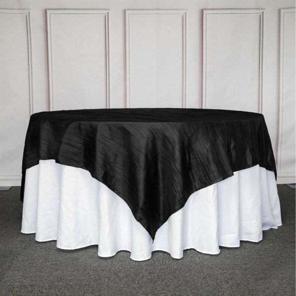 Taffeta & Velvet |  90″x90″ Black Accordion Crinkle Taffeta Square Table Overlay