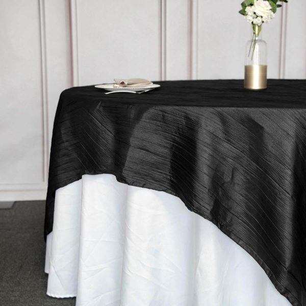 Taffeta & Velvet |  90″x90″ Black Accordion Crinkle Taffeta Square Table Overlay