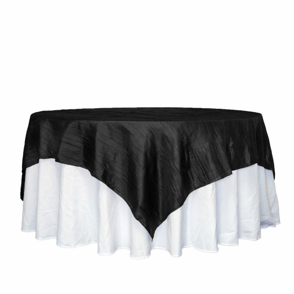 Taffeta & Velvet |  90″x90″ Black Accordion Crinkle Taffeta Square Table Overlay