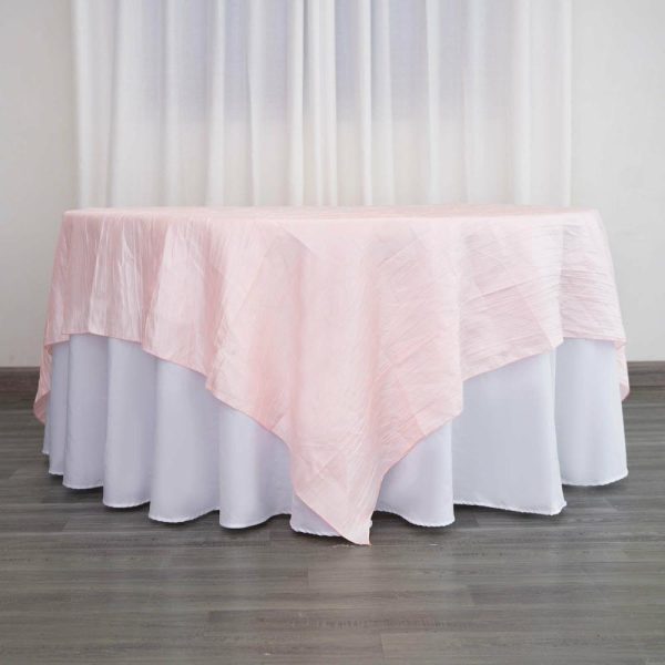 Taffeta & Velvet |  90″x90″ Blush Accordion Crinkle Taffeta Square Table Overlay