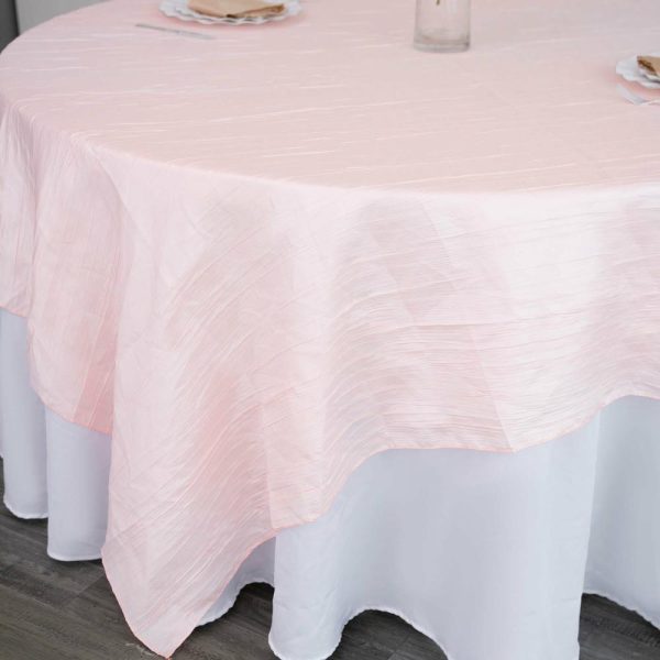 Taffeta & Velvet |  90″x90″ Blush Accordion Crinkle Taffeta Square Table Overlay