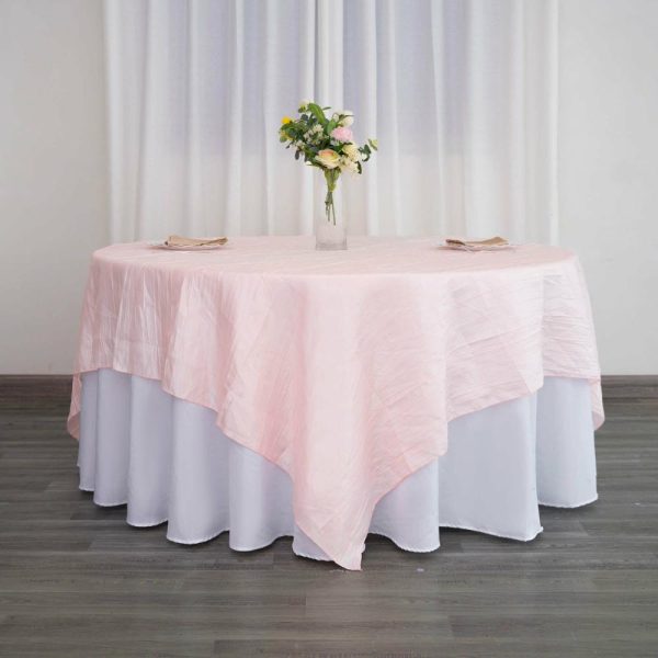 Taffeta & Velvet |  90″x90″ Blush Accordion Crinkle Taffeta Square Table Overlay