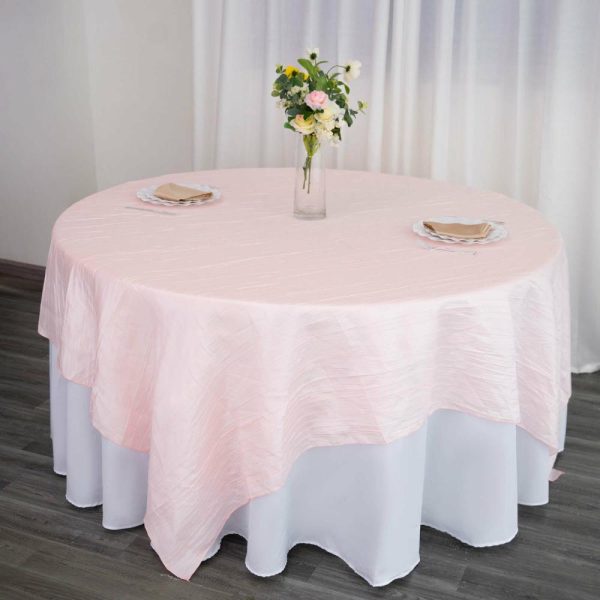 Taffeta & Velvet |  90″x90″ Blush Accordion Crinkle Taffeta Square Table Overlay