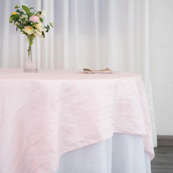 Taffeta & Velvet |  90″x90″ Blush Accordion Crinkle Taffeta Square Table Overlay