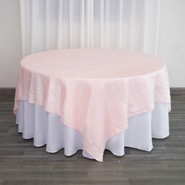 Taffeta & Velvet |  90″x90″ Blush Accordion Crinkle Taffeta Square Table Overlay