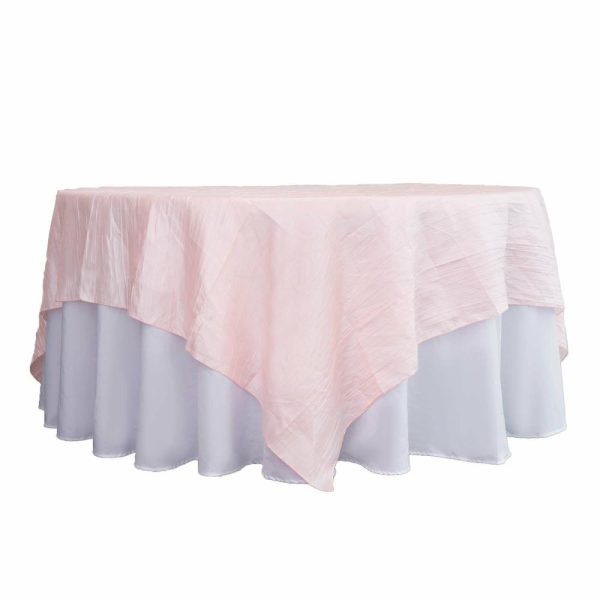 Taffeta & Velvet |  90″x90″ Blush Accordion Crinkle Taffeta Square Table Overlay