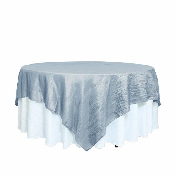 Taffeta & Velvet |  90″x90″ Dusty Blue Accordion Crinkle Taffeta Square Table Overlay