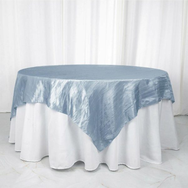 Taffeta & Velvet |  90″x90″ Dusty Blue Accordion Crinkle Taffeta Square Table Overlay