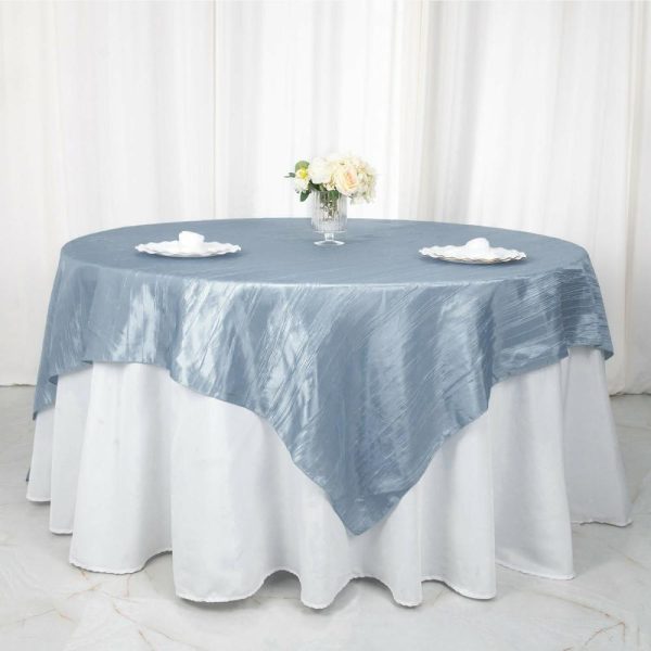 Taffeta & Velvet |  90″x90″ Dusty Blue Accordion Crinkle Taffeta Square Table Overlay