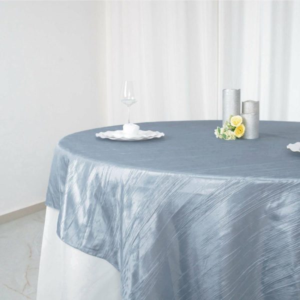 Taffeta & Velvet |  90″x90″ Dusty Blue Accordion Crinkle Taffeta Square Table Overlay