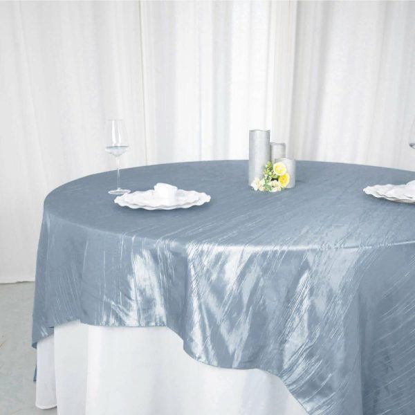 Taffeta & Velvet |  90″x90″ Dusty Blue Accordion Crinkle Taffeta Square Table Overlay