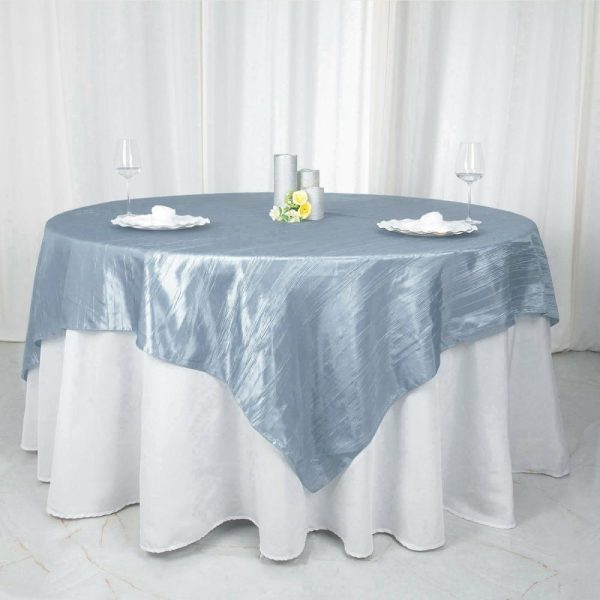 Taffeta & Velvet |  90″x90″ Dusty Blue Accordion Crinkle Taffeta Square Table Overlay