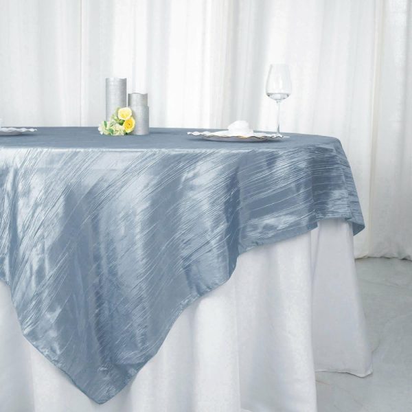 Taffeta & Velvet |  90″x90″ Dusty Blue Accordion Crinkle Taffeta Square Table Overlay