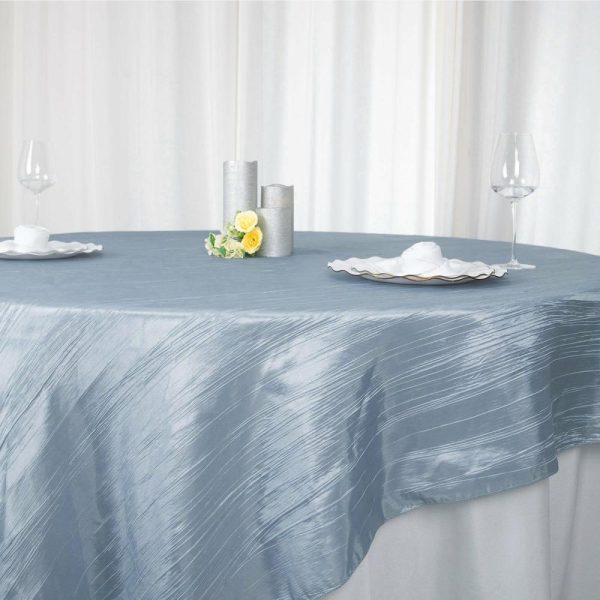 Taffeta & Velvet |  90″x90″ Dusty Blue Accordion Crinkle Taffeta Square Table Overlay