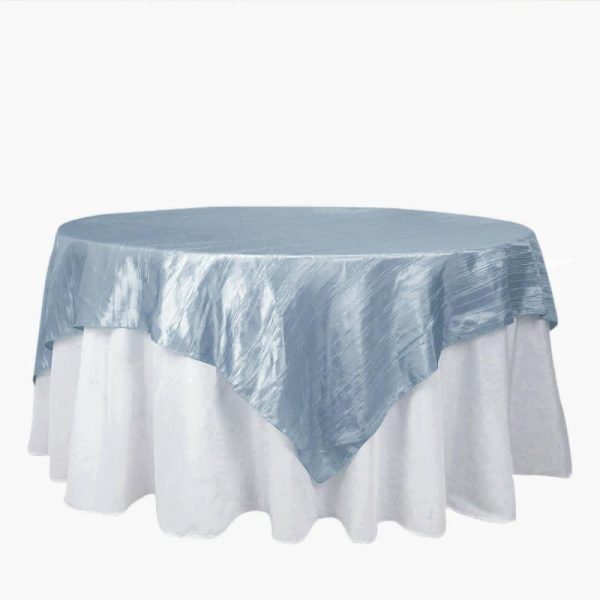 Taffeta & Velvet |  90″x90″ Dusty Blue Accordion Crinkle Taffeta Square Table Overlay